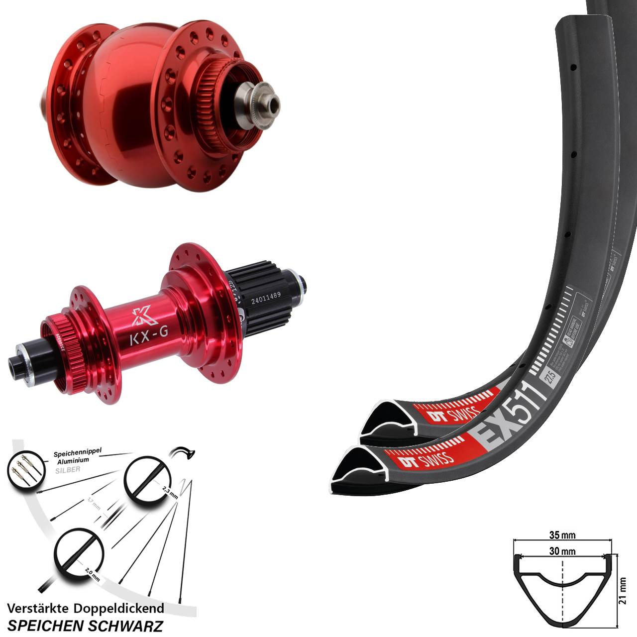 DT Swiss EX 511 KX-G rot SON delux 27,5 Zoll Laufradsatz Centerlock QR Micro Spline