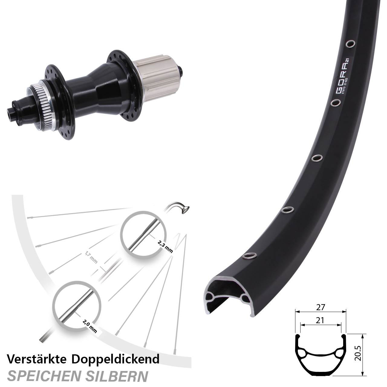 Gora 21 Novatec CL135 28-29 Zoll Hinterrad Centerlock für Schnellspanner 8-12 fach