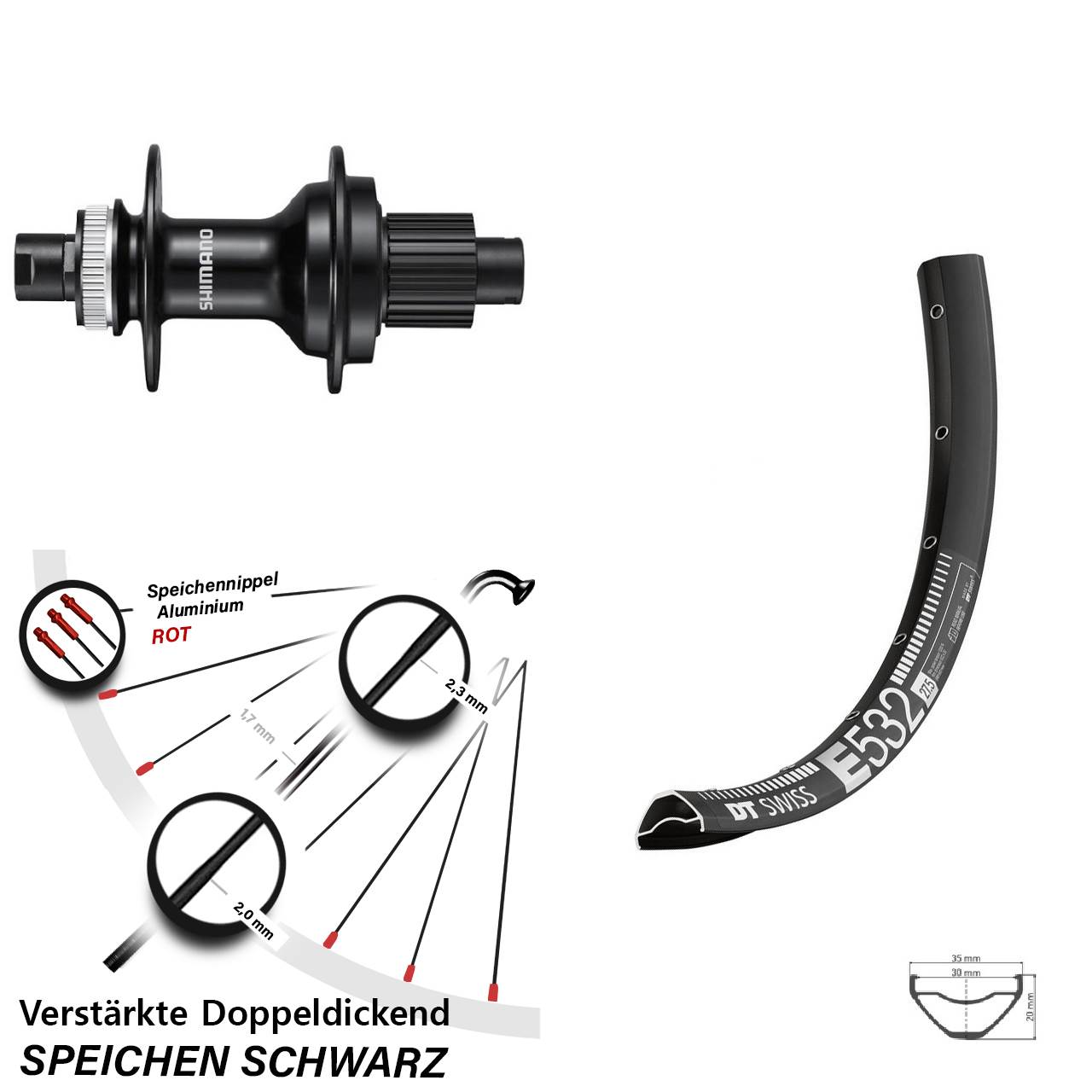 Disc Laufrad 12x142 27,5 Zoll DT Swiss E 532 Shimano FH-MT510 Micro Spline