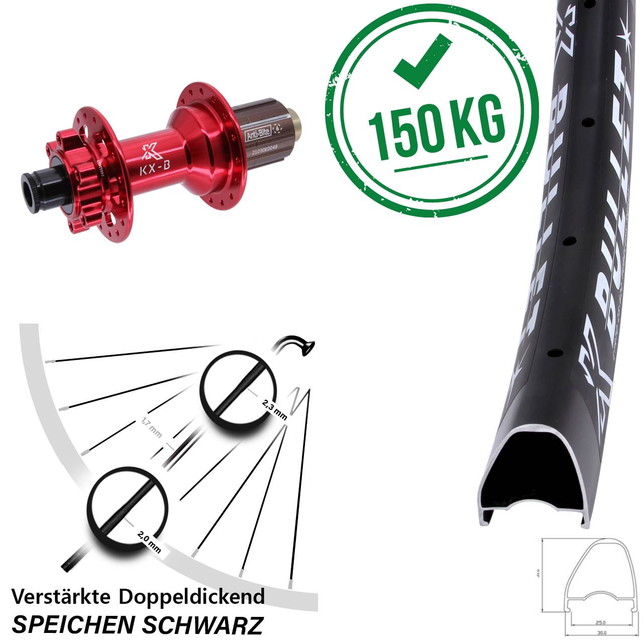 Disc Laufrad 28 Zoll KX-Bullet OS rot 8-12 fach HG 12x148