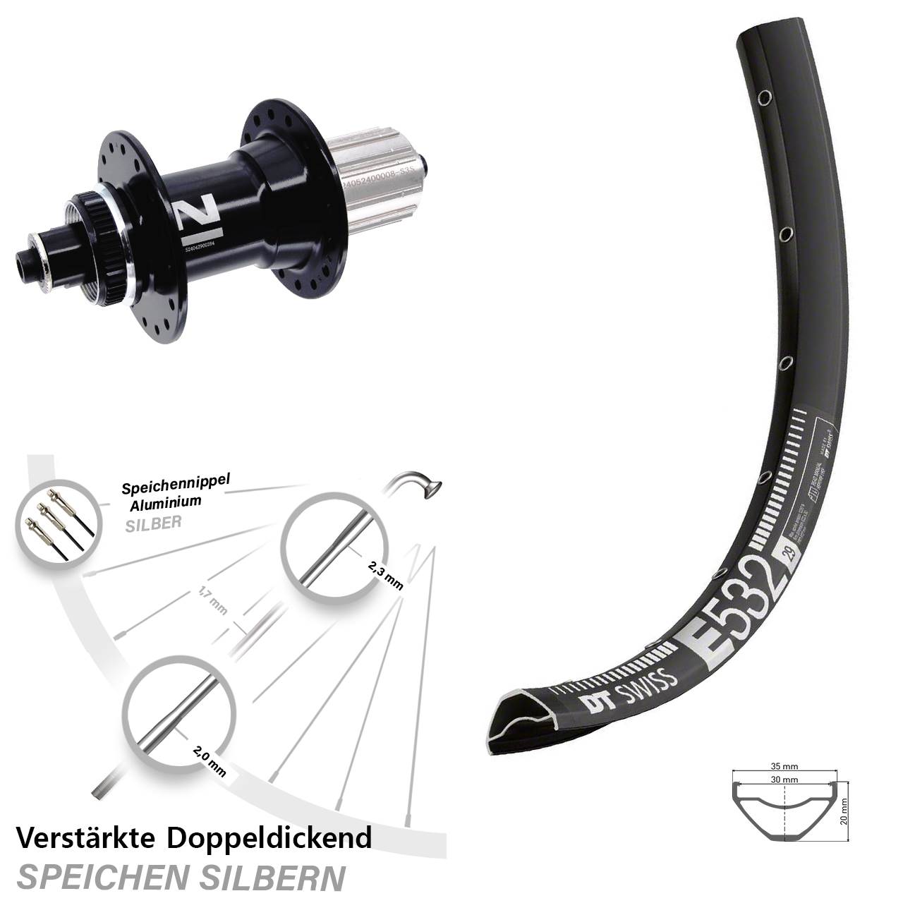 Centerlock Hinterrad für Schnellspanner 29 Zoll DT Swiss E532 Novatec D042 8-12 fach