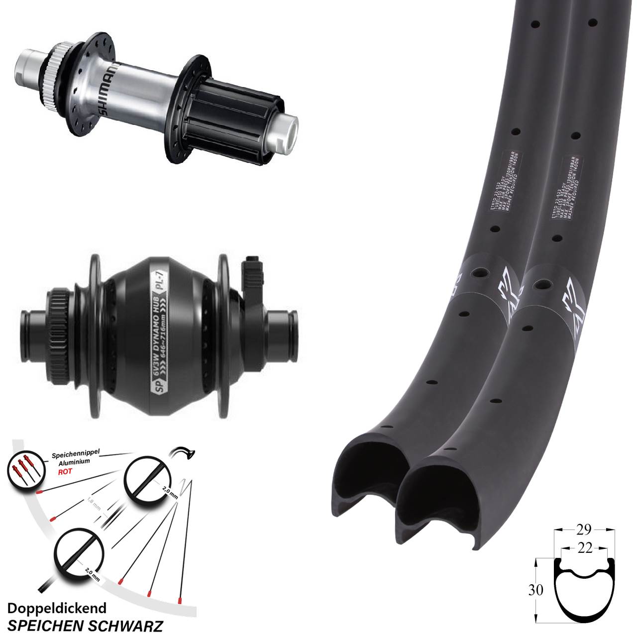 Laufradsatz 28/29 Zoll KX-RC Carbon SP PL-7 Shimano FH-RS770 12x100/142 8-12 fach