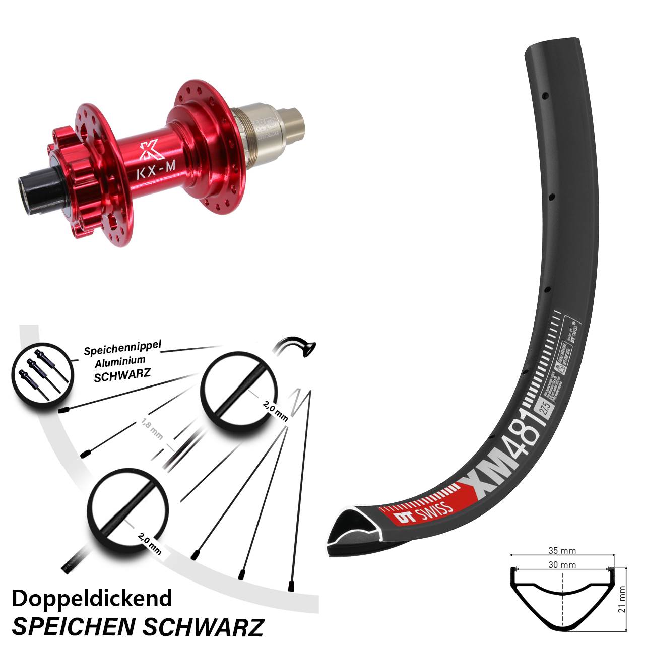 27,5 Zoll DT Swiss XM 481 Hinterrad KX-M XD 12x142