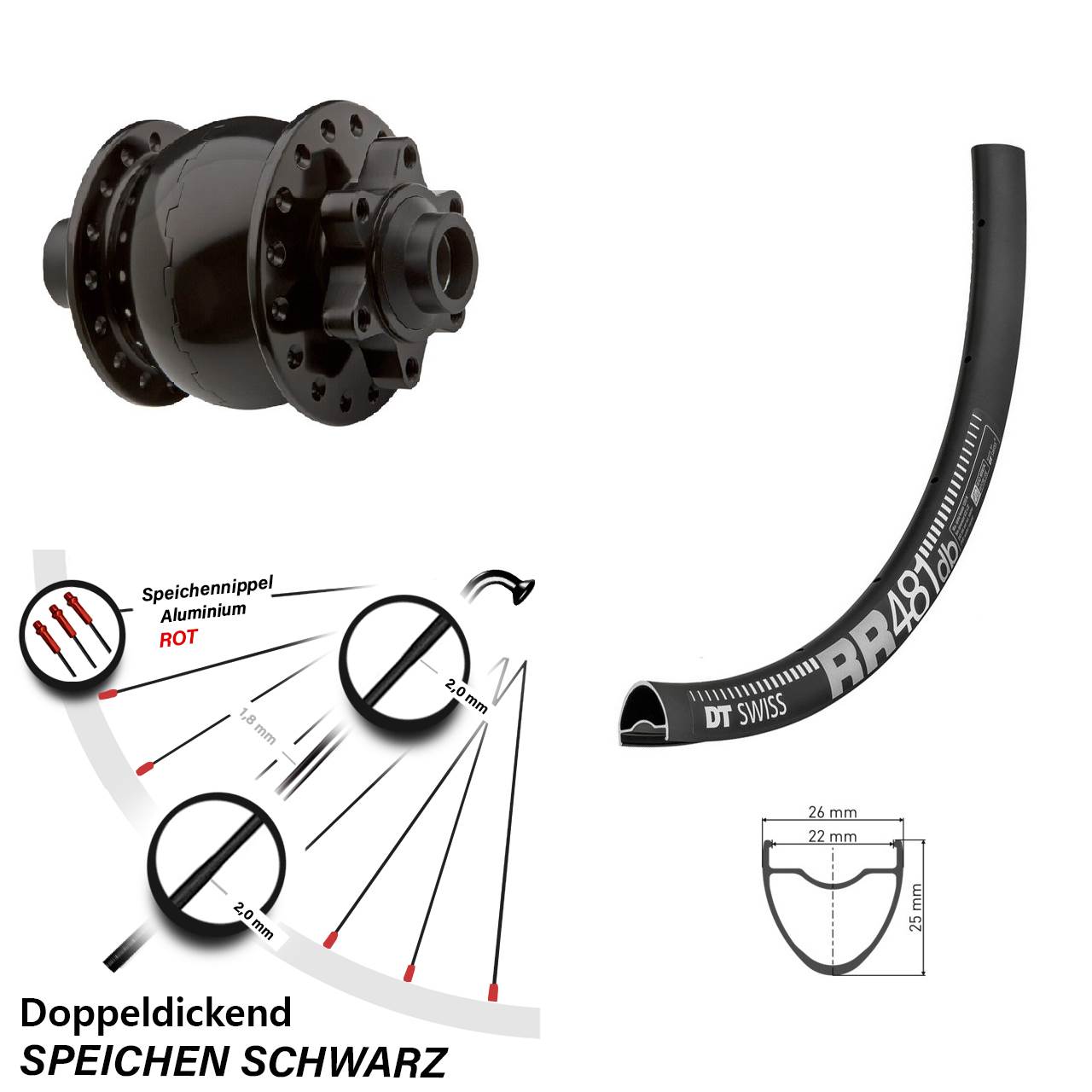 Disc Vorderrad mit Nabendynamo 28 Zoll DT Swiss RR 481 SON 28 15x100