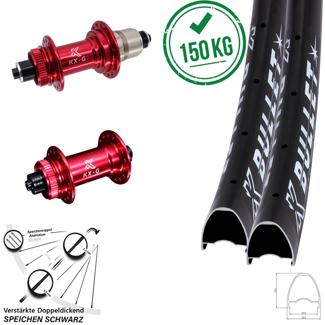 KX-G Bullet rot 29 Zoll Disc Laufradsatz QR XDR 11-12 fach