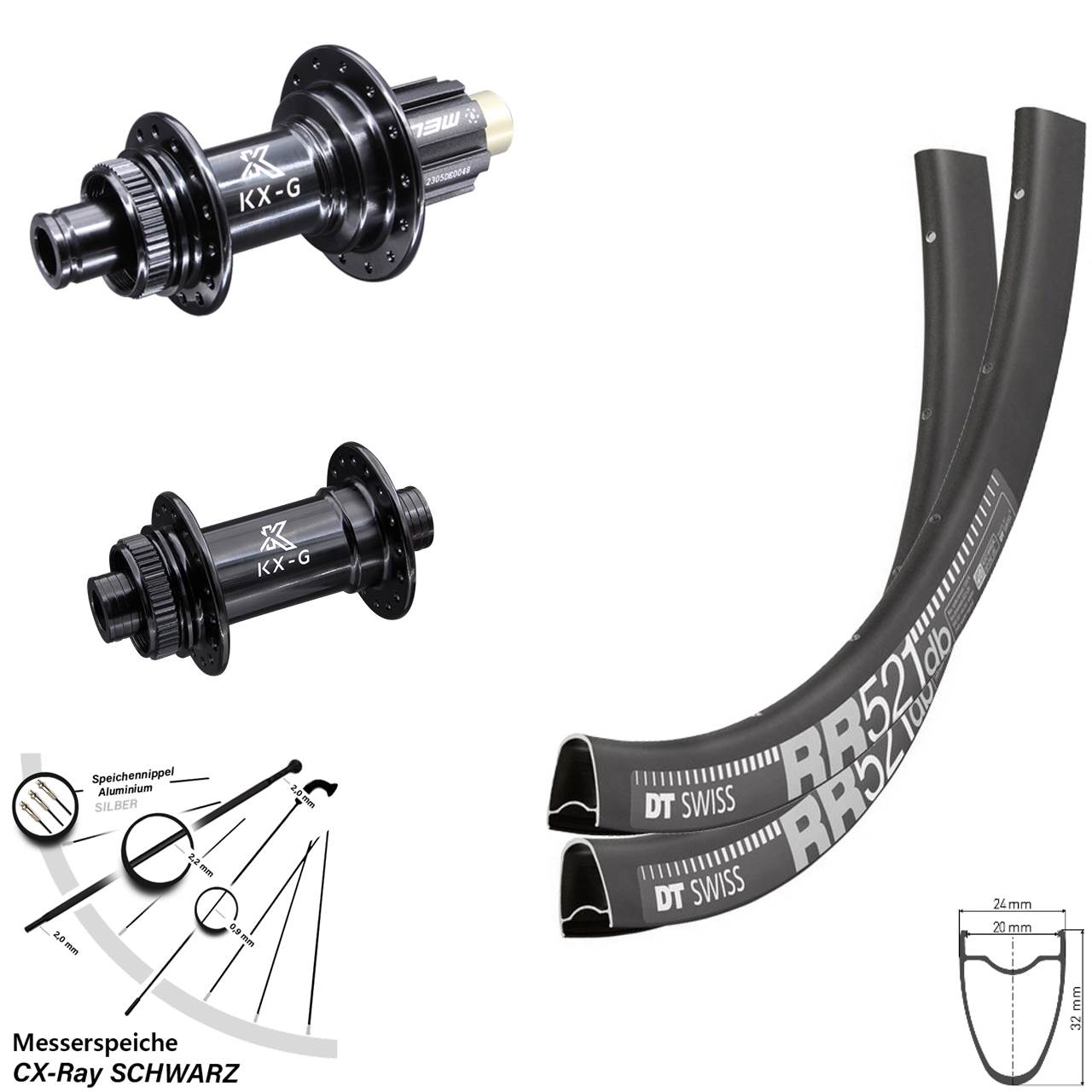 Laufradsatz DT Swiss RR 521 KX-R schwarz Campagnolo N3W Centerlock 28 Zoll CX-Ray