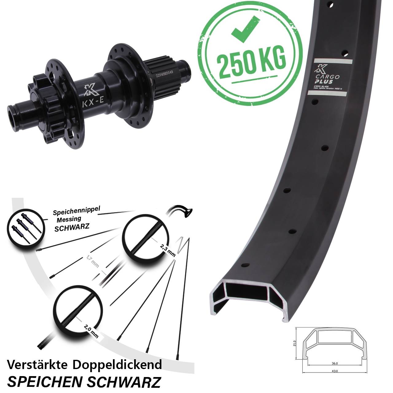 26 Zoll KX-E Cargo Plus Heavy Duty Disc Laufrad 12x142 Shimano Micro Spline
