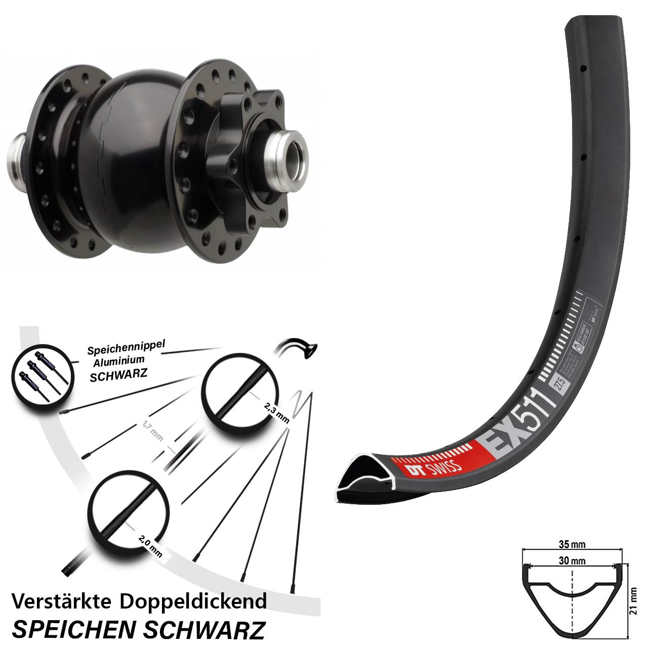 SON 28 DT Swiss EX 511 29 Zoll Disc Vorderrad mit Nabendynamo 12x110 Boost