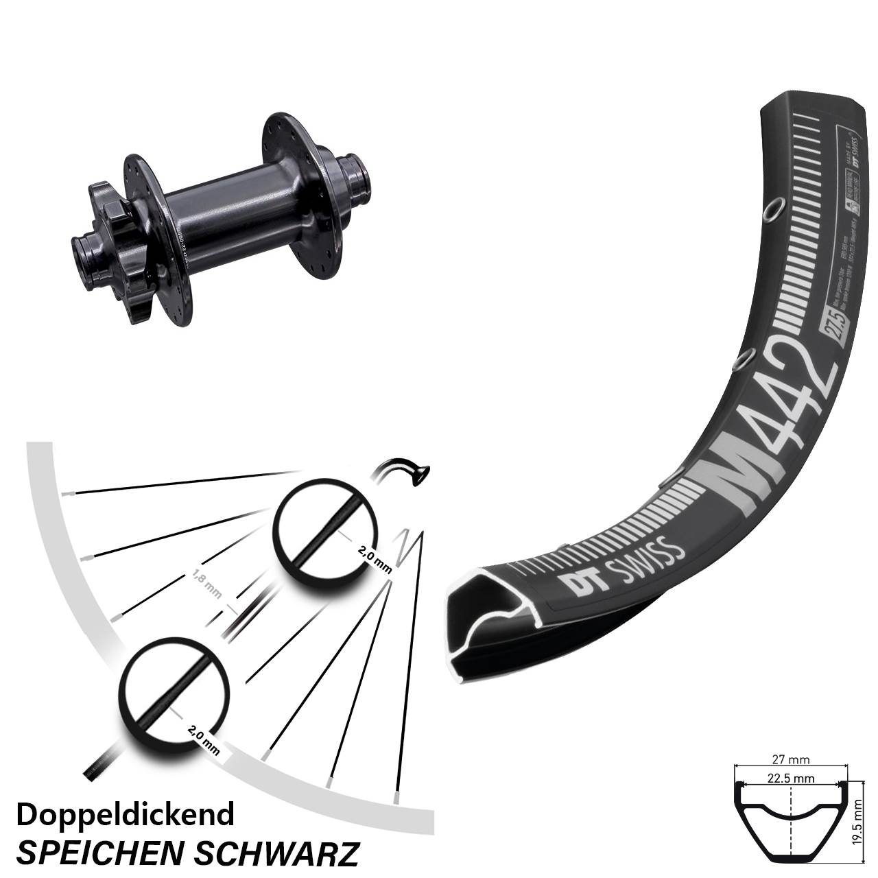 28 Zoll DT Swiss M442 Aivee 6-Loch Vorderrad 15x110 Boost