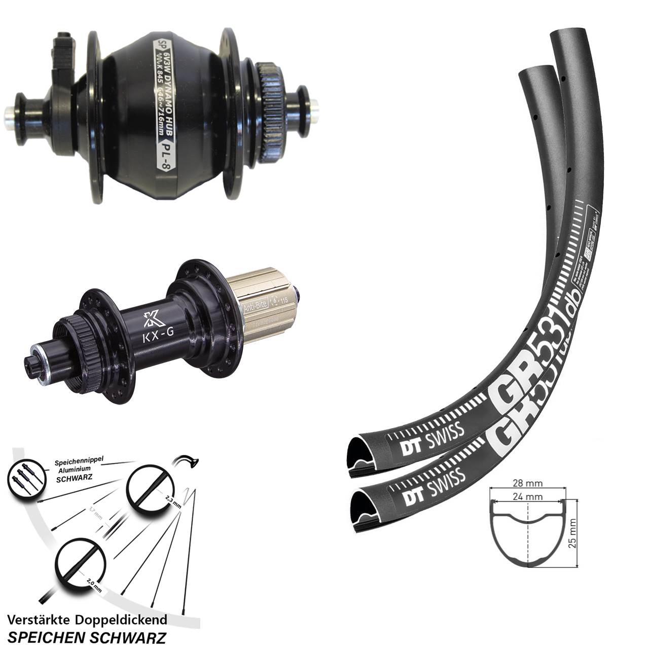 28-29 Zoll DT Swiss GR531 KX-G SP PL-8 Laufradsatz für Schnellspanner 8-12 fach