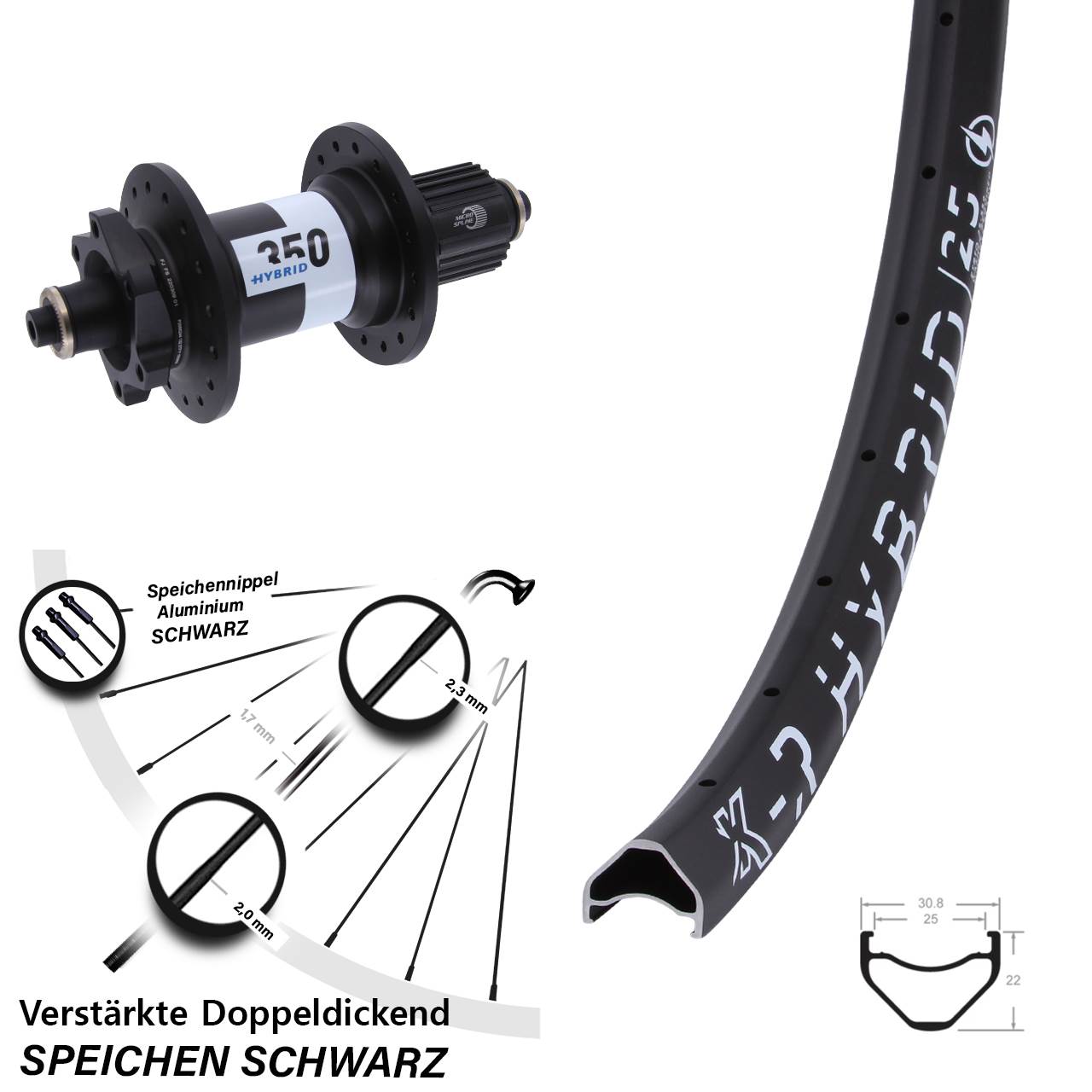 Hinterrad QR 27,5 Zoll KX-R Hybrid 25 DT Swiss 350 Micro Spline