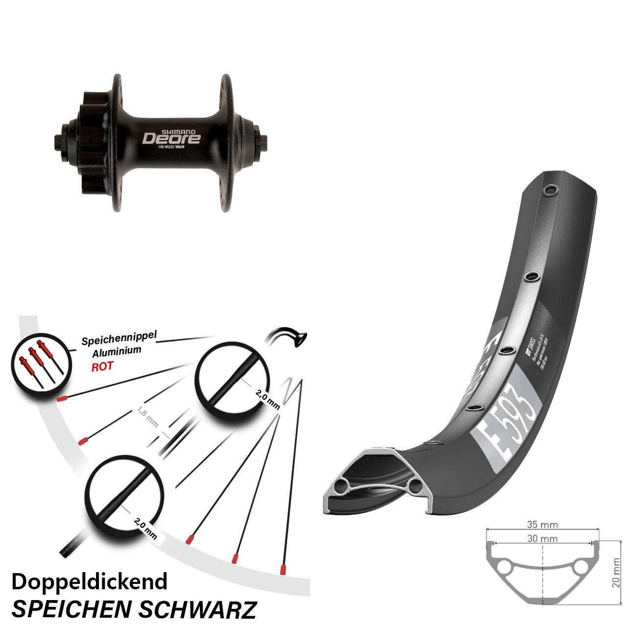 Disc Laufrad für Schnellspanner 650B DT Swiss E 593 Shimano Deore