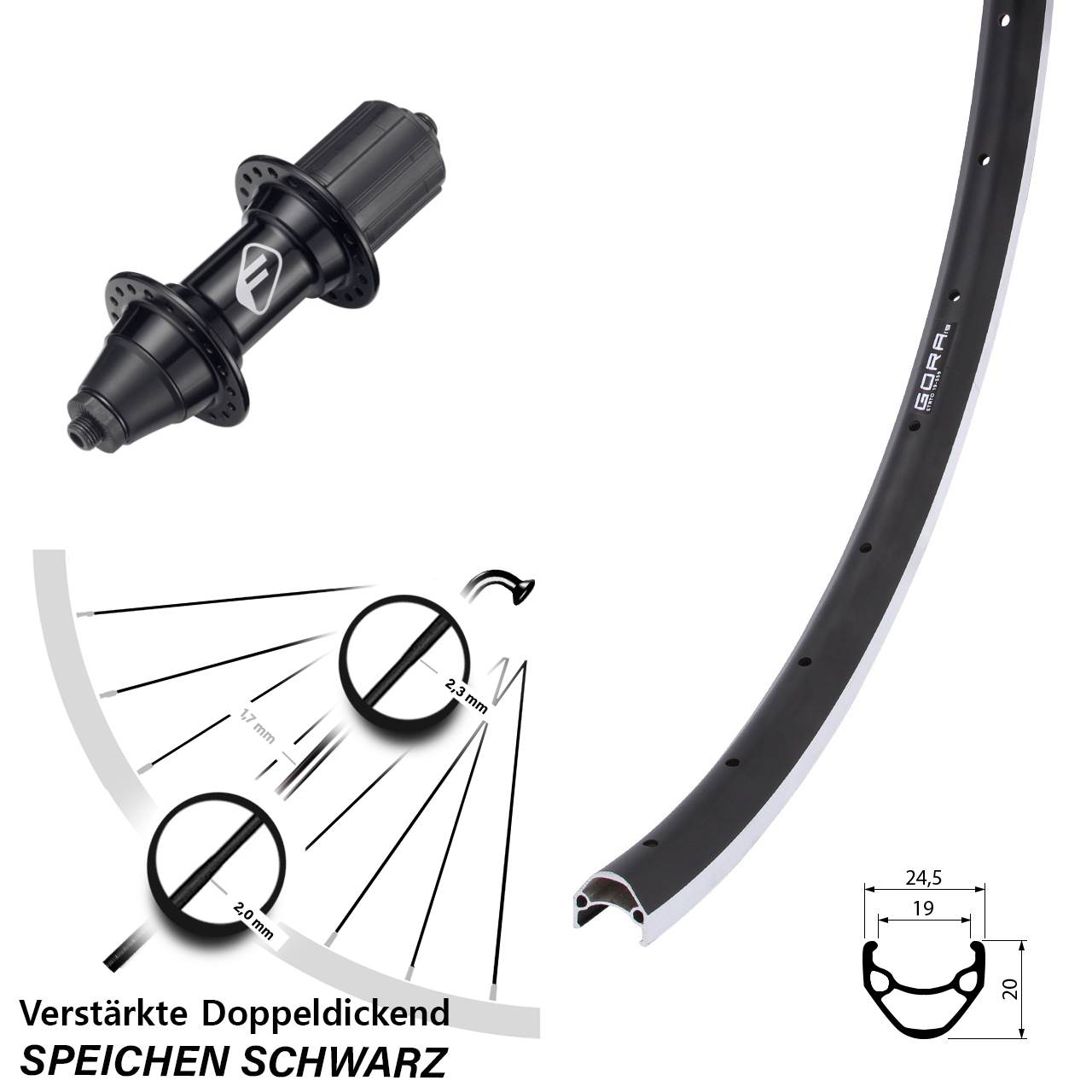 Hinterrad 26 Zoll Gora 19 Formula FM32 7 fach QR