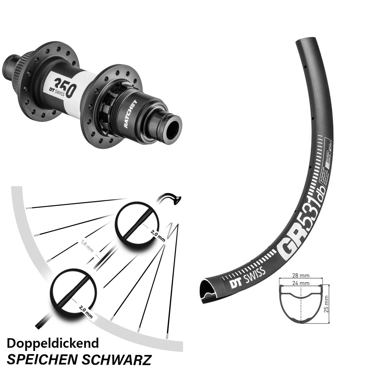 Centerlock Hinterrad 12x148 28 Zoll DT Swiss GR 531 350 SRAM XD