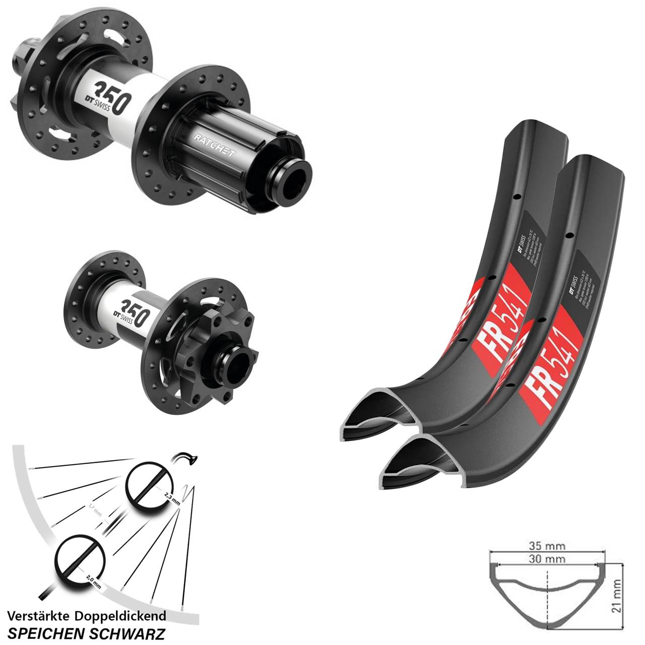 6-Loch Laufradsatz 15x100 12x142 27,5 Zoll DT Swiss FR 541-350 8-11 fach