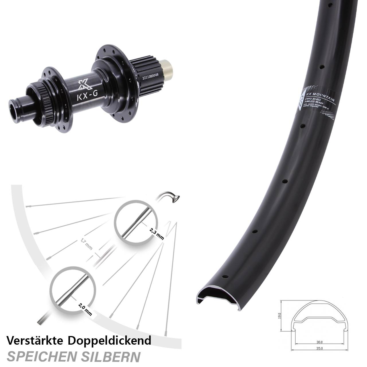 29 Zoll KX Mountain TR verstärkt Steckachse Disc Hinterrad 12x142 Shimano Micro Spline