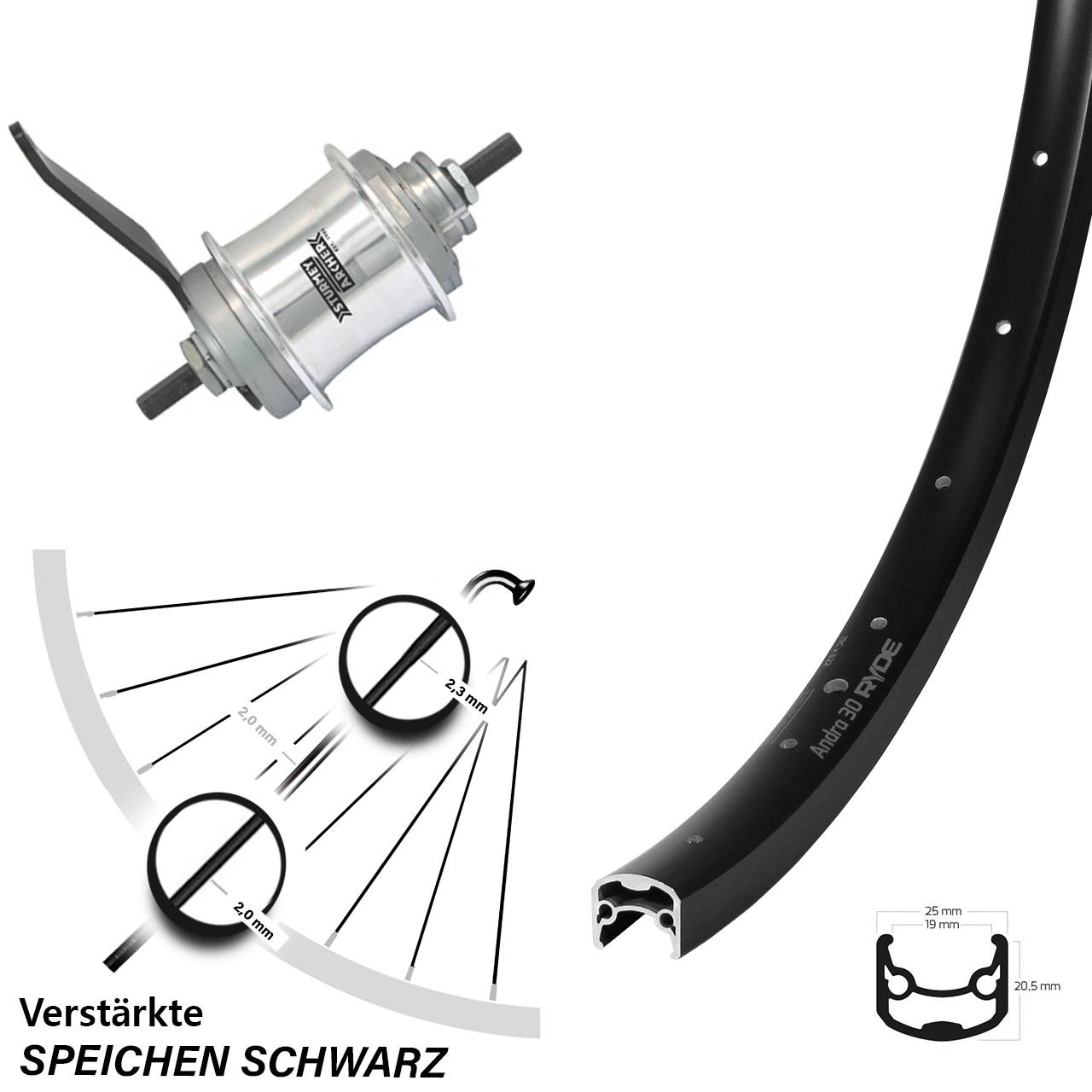 Hinterrad 28 Zoll Ryde Andra 30 Disc Sturmey Archer Duomatic 2 Gang Rücktritt