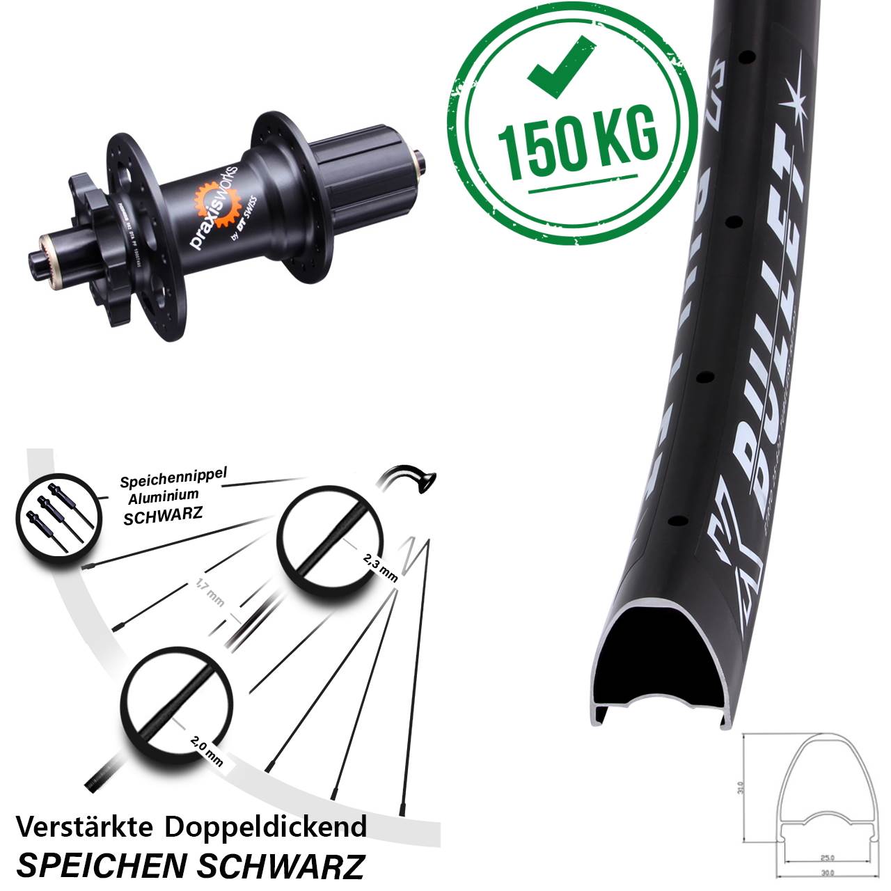 Disc Hinterrad 28 Zoll KX Bullet DT Swiss 350 6-Loch 5x135 HG 8-11 fach QR