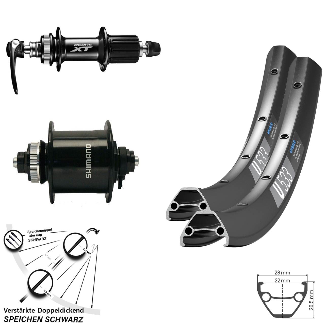 27,5 Zoll DT Swiss U533 Shimano DH-UR700-3D XT Laufradsatz Centerlock QR 8-11 fach