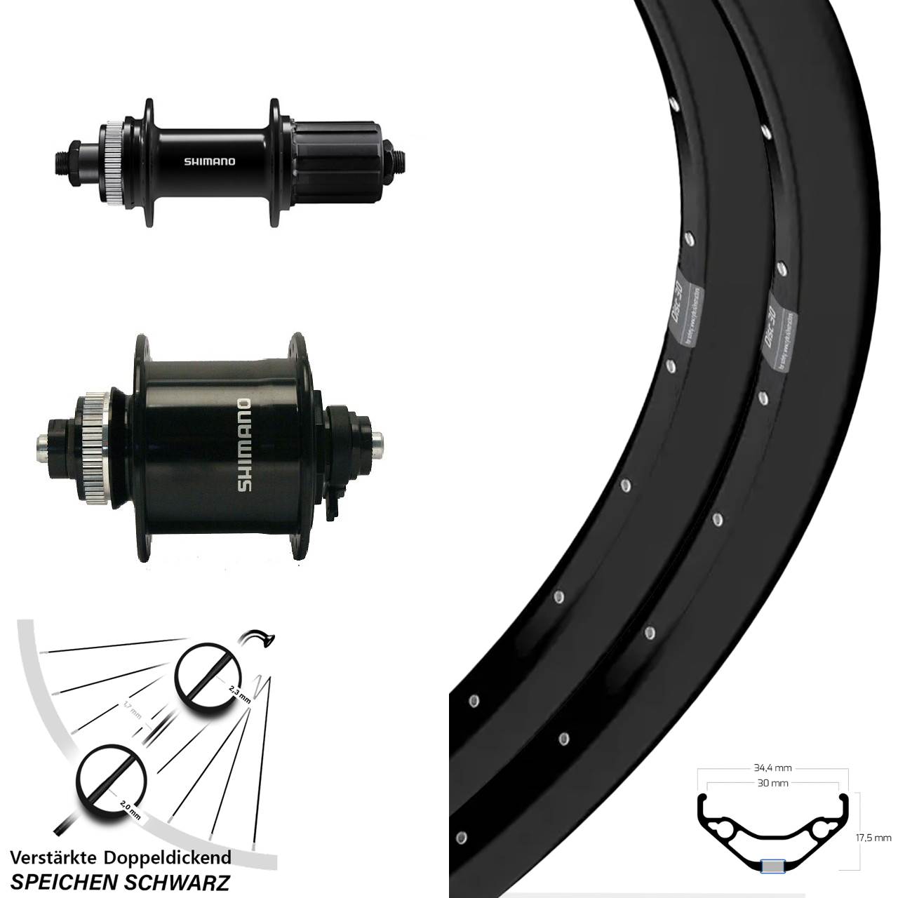 Ryde Disc 30 Shimano DH-UR700 FH-QC400 27,5 Zoll Laufrad-Satz für Schnellspanner 8-11 f