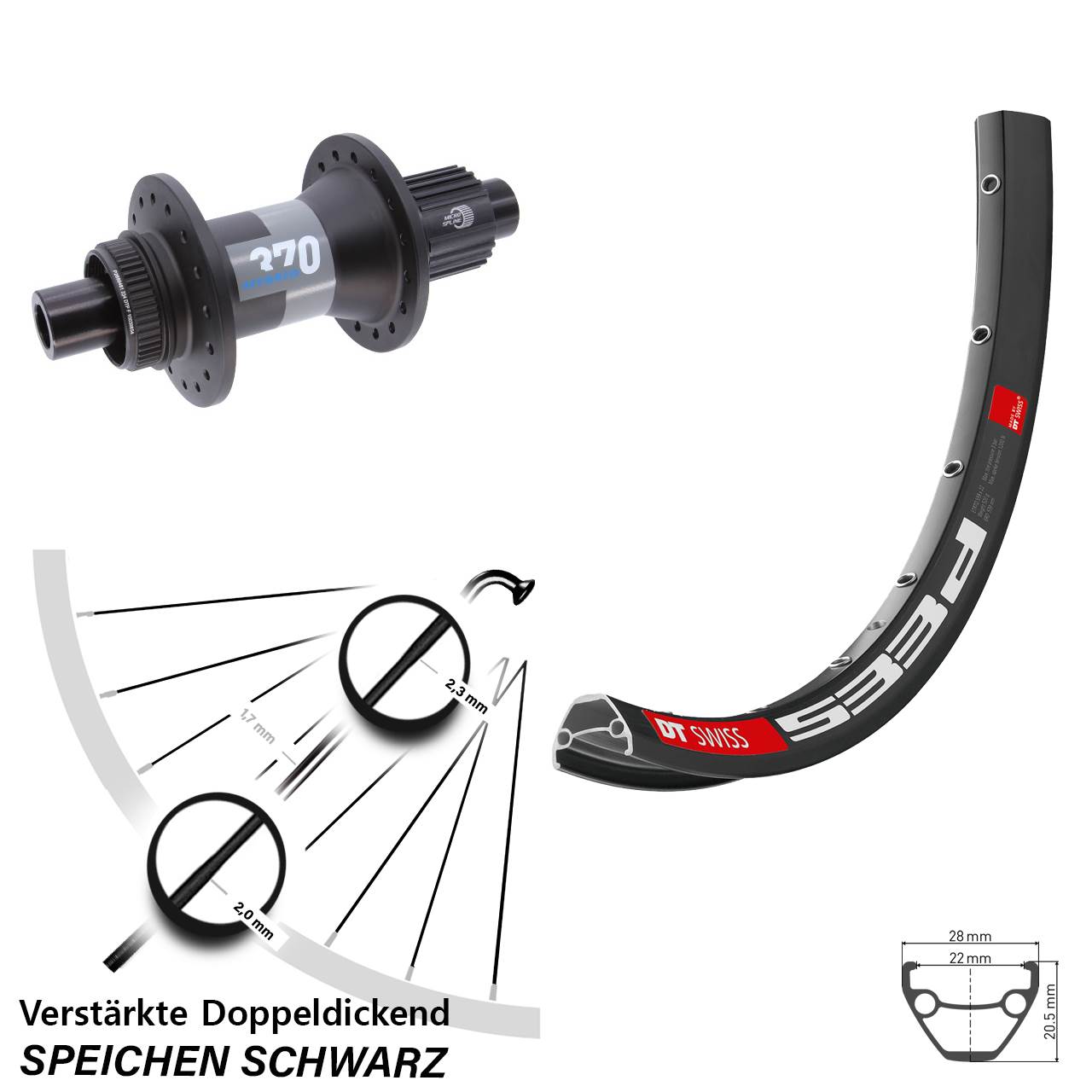 Disc Hinterrad 26 Zoll DT Swiss 533 D-370 Hybrid Micro Spline 12x148