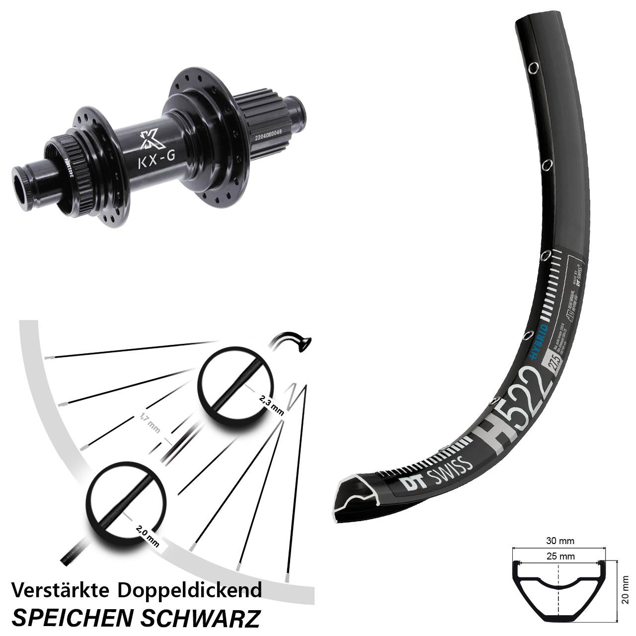 29 Zoll DT Swiss H522 KX-GS Heavy Duty Centerlock Hinterrad 12x142 Shimano Micro Spline