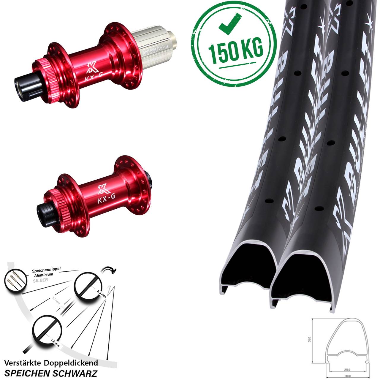 KX-G Bullet OS rot 28 Zoll Centerlock Laufradsatz 12x100/142 8-12 fach