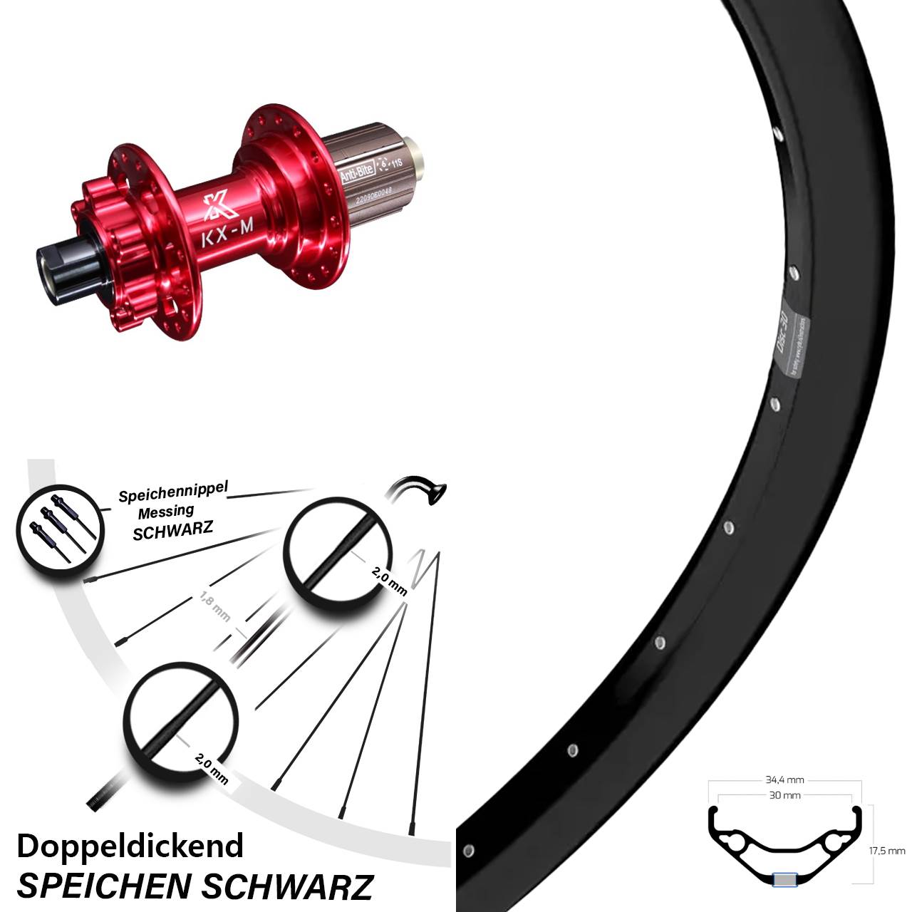 Hinterrad 27,5 Zoll Ryde Disc 30 KX-M 8-12 fach 12x142
