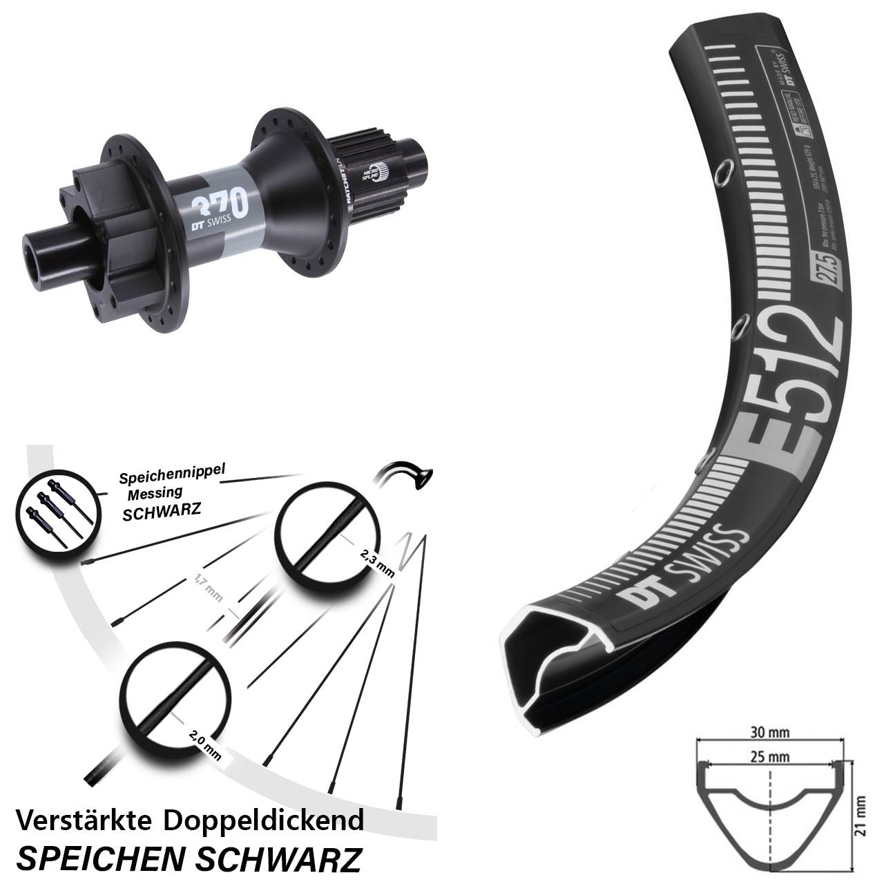 Boost 6-Loch 29 Zoll Hinterrad 12x148 DT Swiss E512-370 Shimano Micro Spline