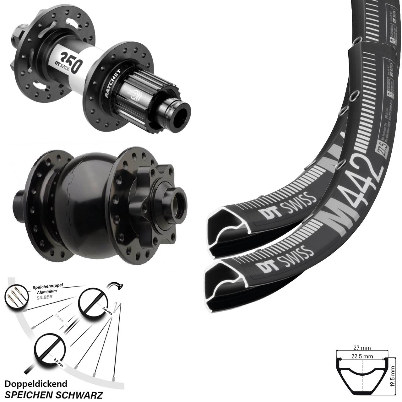 DT Swiss M 442-350 Ratchet 36 Disc 28/29 Zoll Laufradsatz Boost Micro Spline