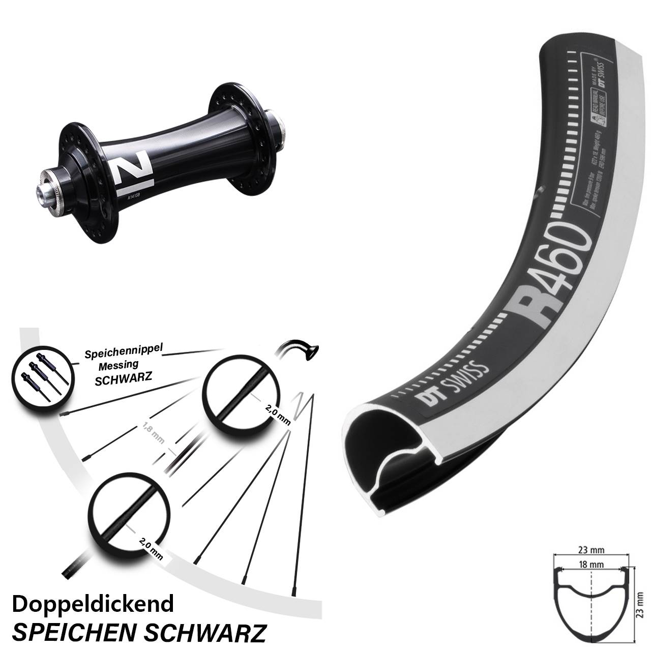 28 Zoll Vorderrad Novatex 141 Felgenbremse DT Swiss R 460