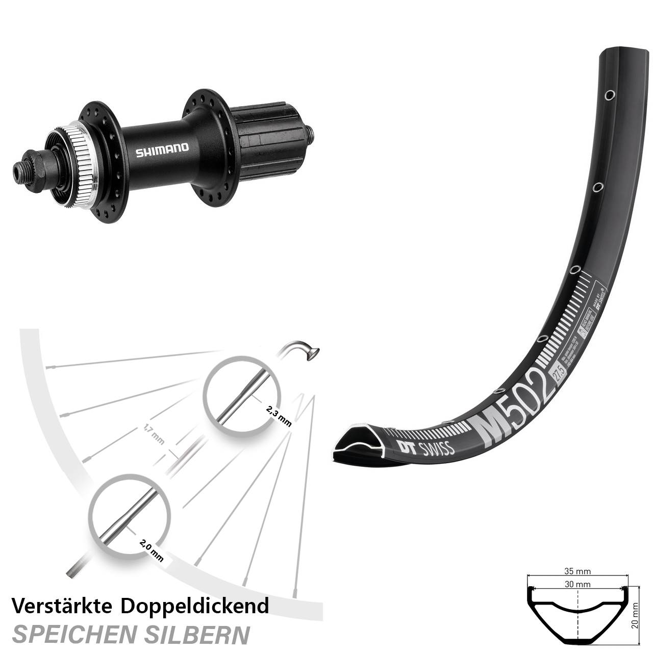 Hinterrad Centerlock QR 29 Zoll DT Swiss M502 Shimano FH-M4050 8-11 fach