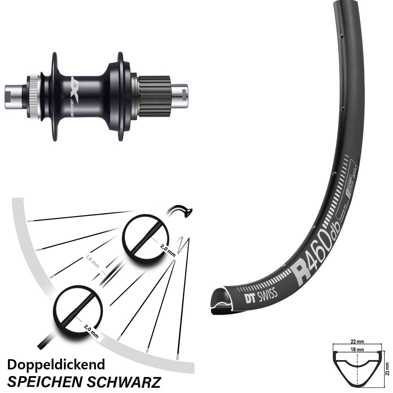 Hinterrad 28 Zoll DT Swiss R 460 Disc Shimano Deore XT FH-M8110 Micro Spline