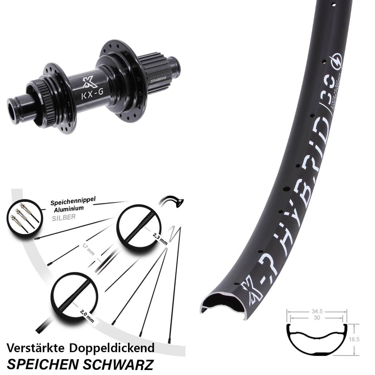 29 Zoll KX-GSR Hybrid 30 verstärkt Hinterrad Centerlock 12x142 Shimano Micro Spline