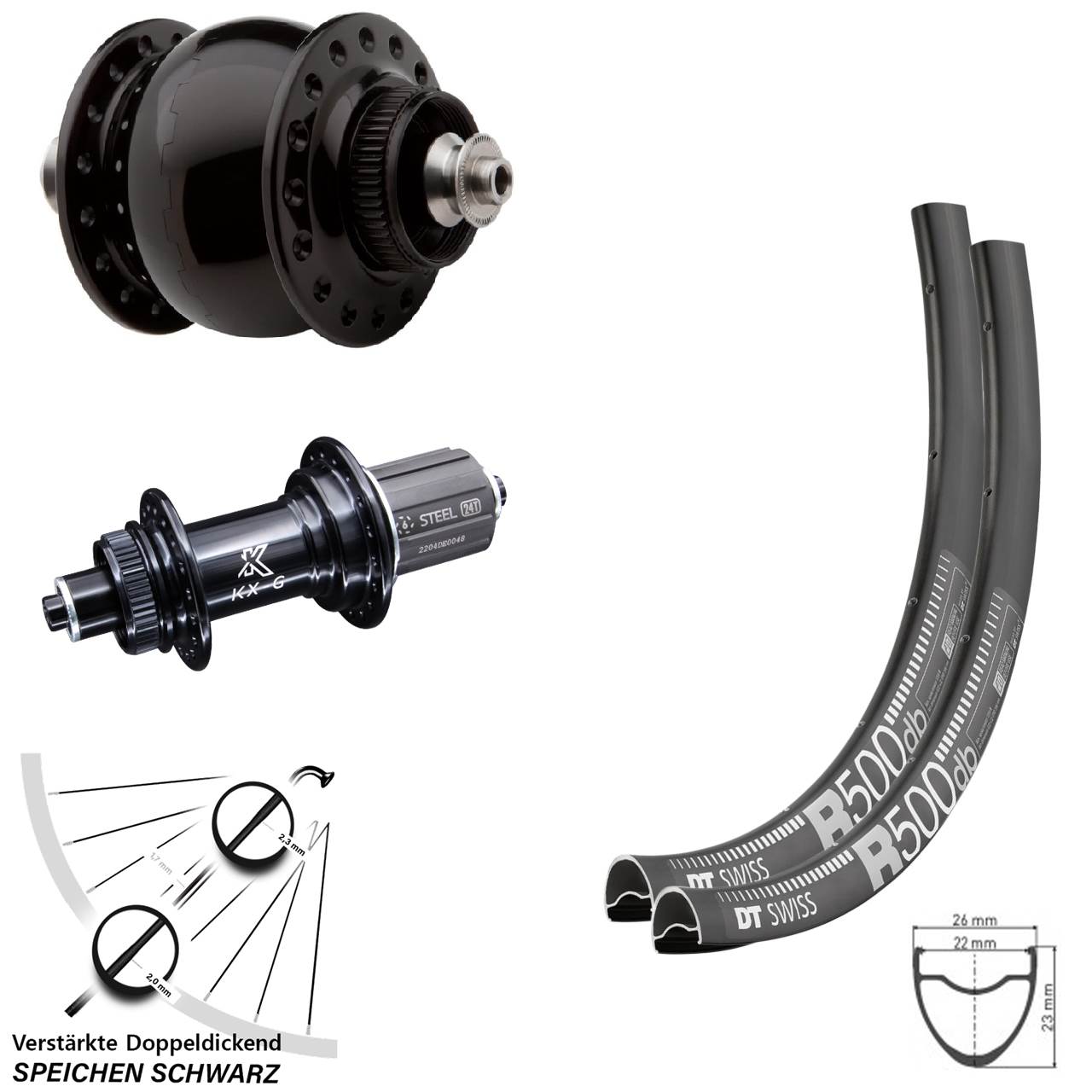 28-29 Zoll DT Swiss R 500 KX-GS verstärkt SON delux Disc Laufrad-Satz QR 8-12 fach HG