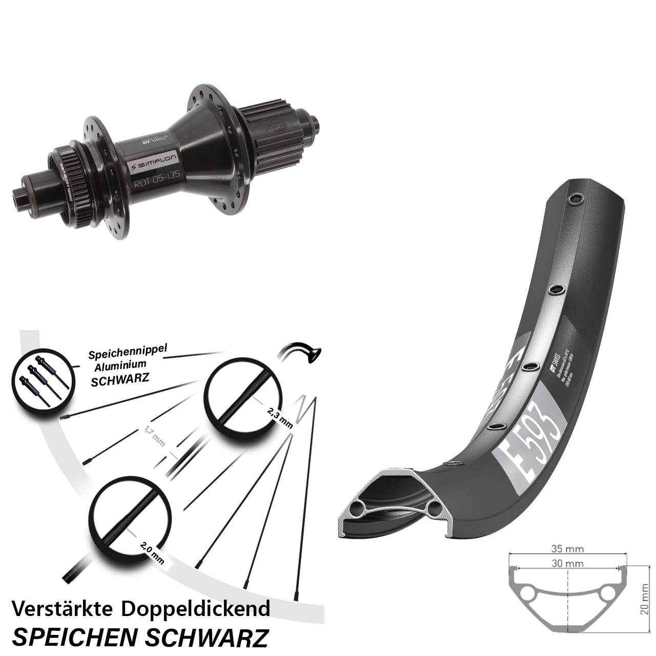 Hinterrad Centerlock 29 Zoll DT Swiss E 593-370 Hybrid Micro Spline QR