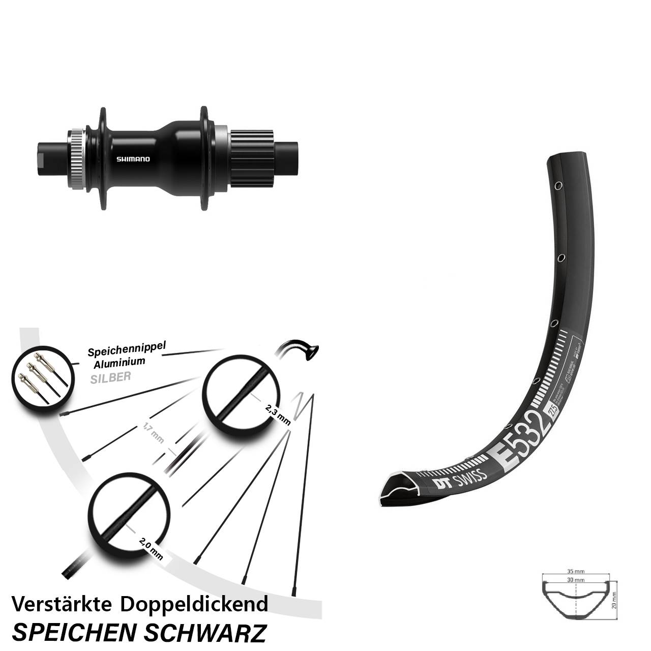 27,5 Zoll DT Swiss E532 Shimano FH-MT500-B Boost Disc Laufrad 12x148 Micro Spline