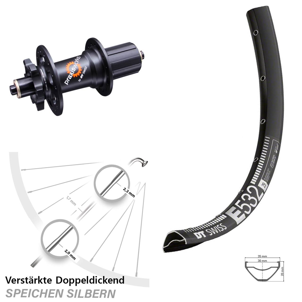 Disc Hinterrad 29 Zoll DT Swiss E 532 350 QR 11-fach 8-11 fach HG für Schnellspanner
