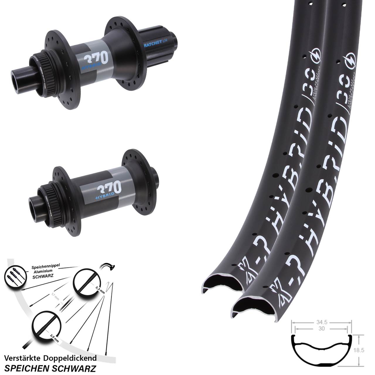 29 Zoll KX-R Hybrid 30 DT Swiss 370 Hybrid Boost Laufradsatz Disc 8-11 fach HG