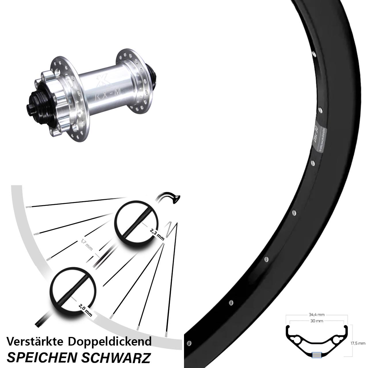 Ryde Disc 30 KX-M 29 Zoll Disc Laufrad für Schnellspanner