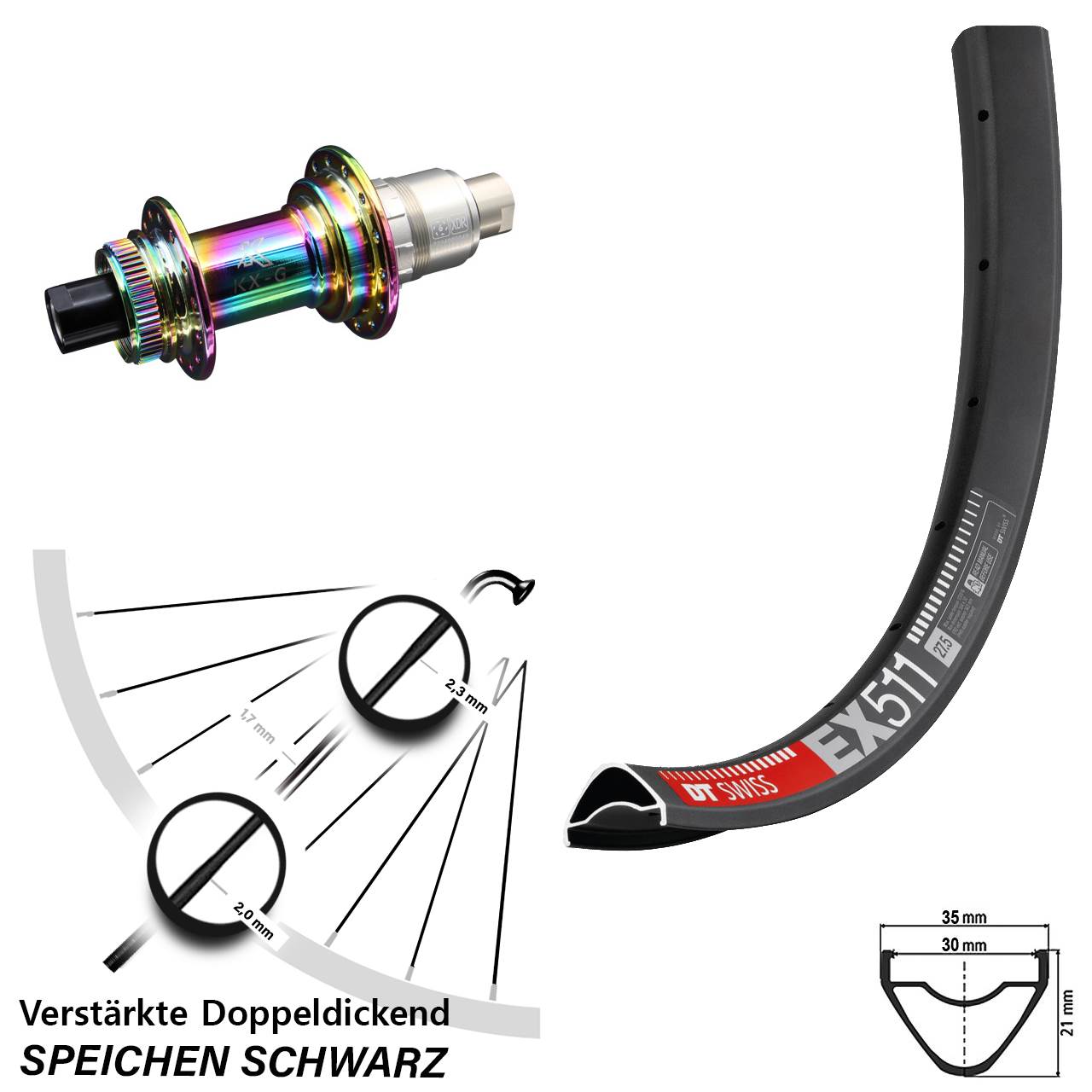 DT Swiss EX511 KX-G Oilslick 29 Zoll Disc Laufrad 12x142 SRAM XDR
