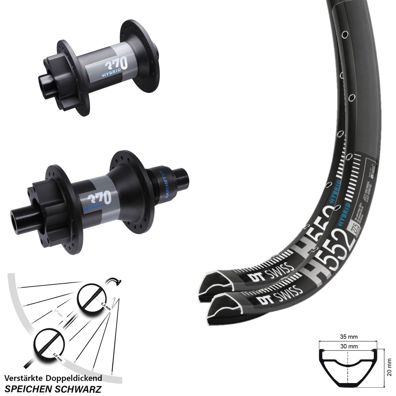 29 Zoll DT Swiss H552-370 Hybrid Disc Laufradsatz Boost XD