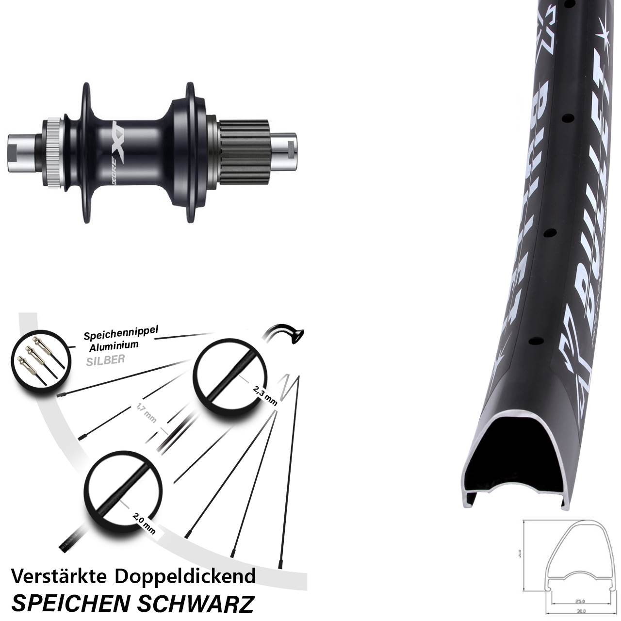 KX Bullet OS Shimano FH-M8110 29 Zoll Disc Laufrad 12x142 Shimano Micro Spline