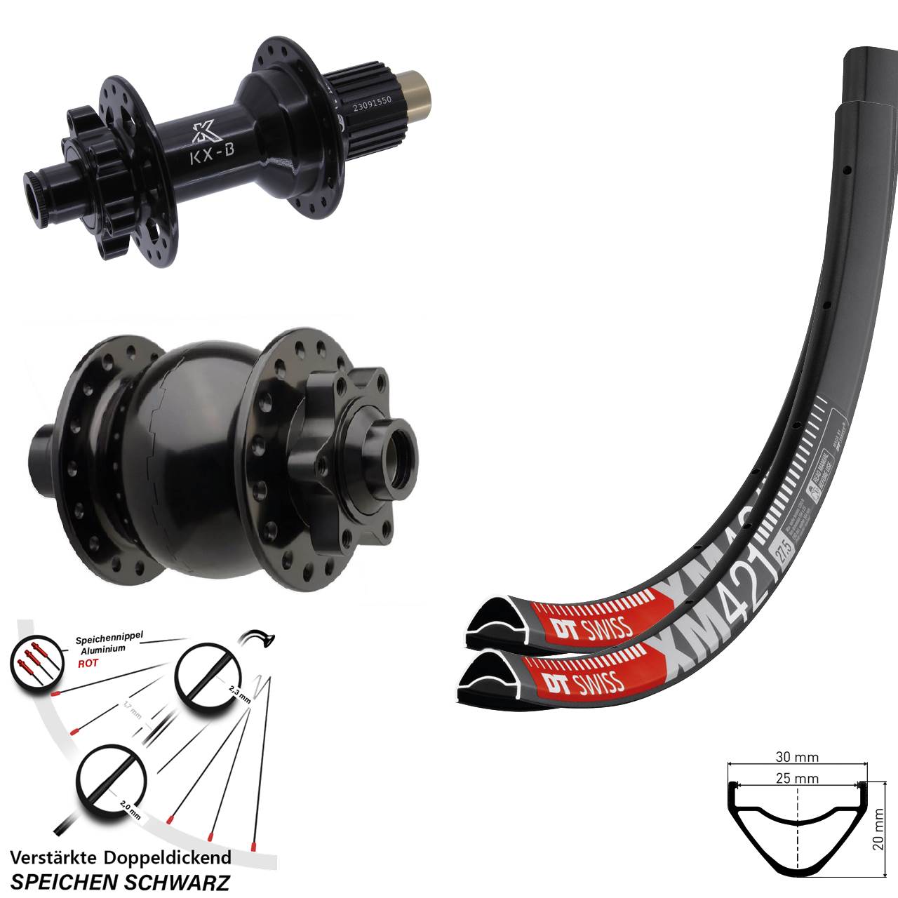 650B DT Swiss XM421 KX-B SON 28 Disc Laufrad-Satz 15x110 12x148 Micro Spline