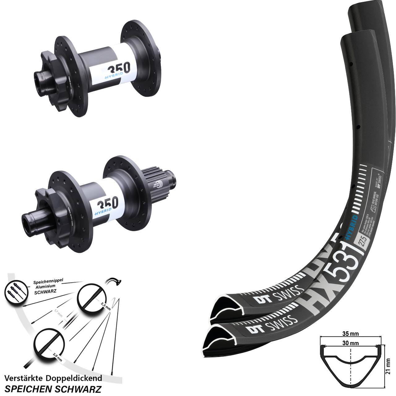 Boost Disc Laufrad-Satz 29 Zoll HX 531 DT Swiss 350 Hybrid Shimano Micro Spline