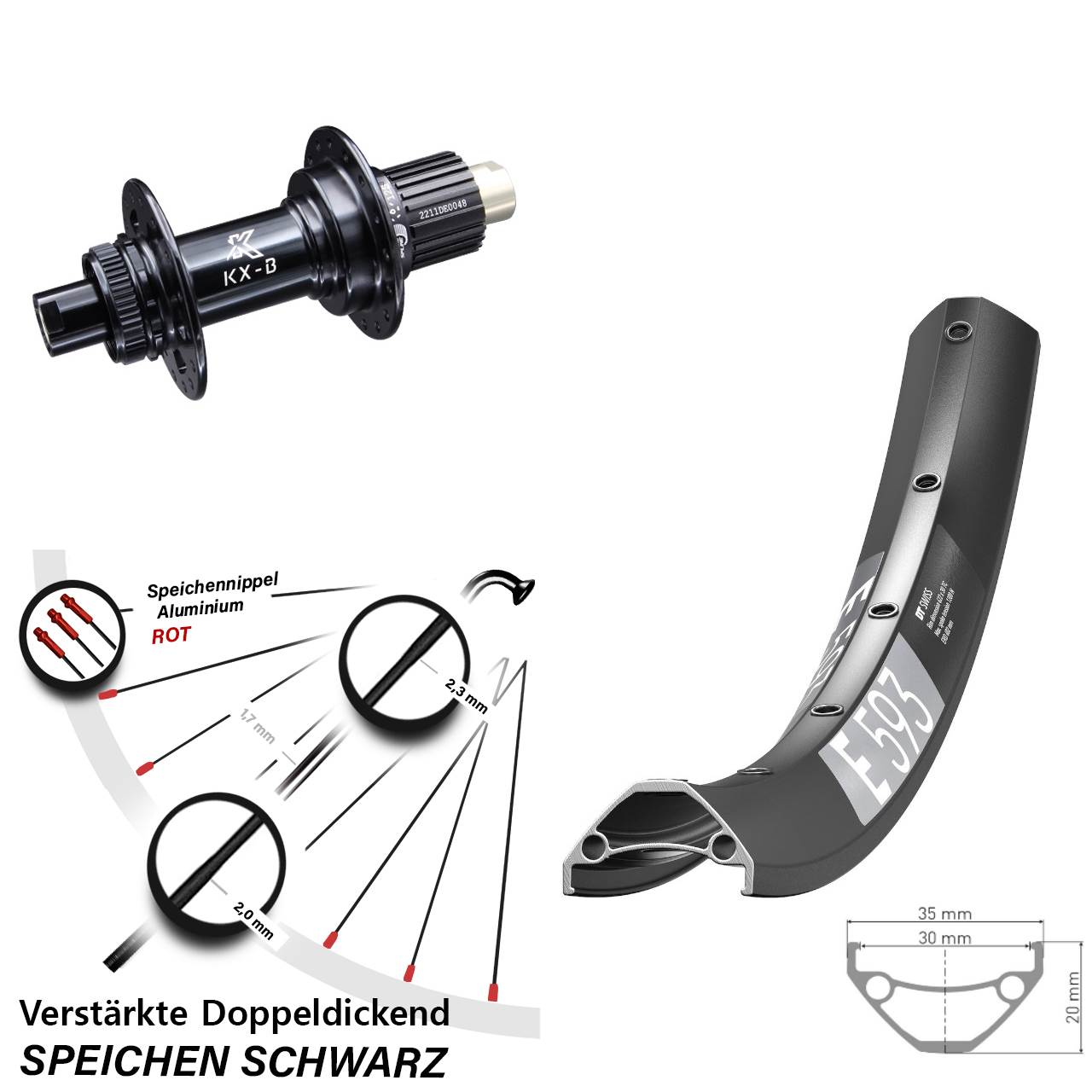 Disc Laufrad 12x148 650B DT Swiss E593 KX-B Micro Spline