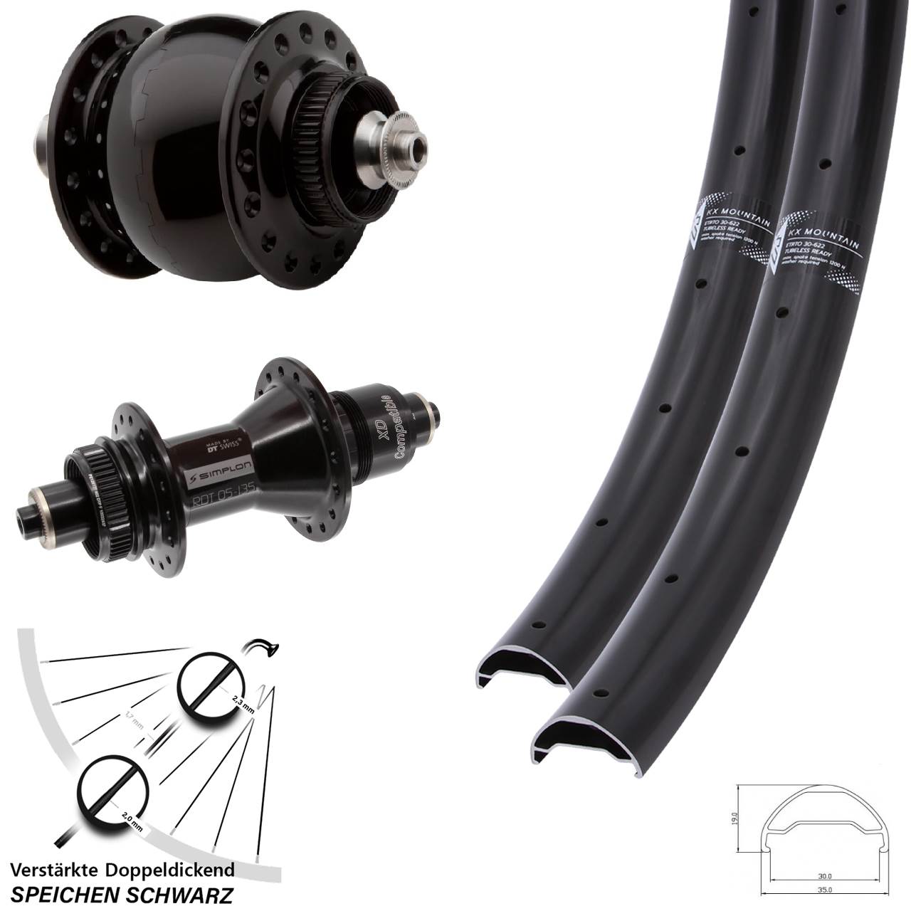 KX Mountain TR DT Swiss 370 SON delux 29 Zoll Disc Laufradsatz QR XD 11-12 fach