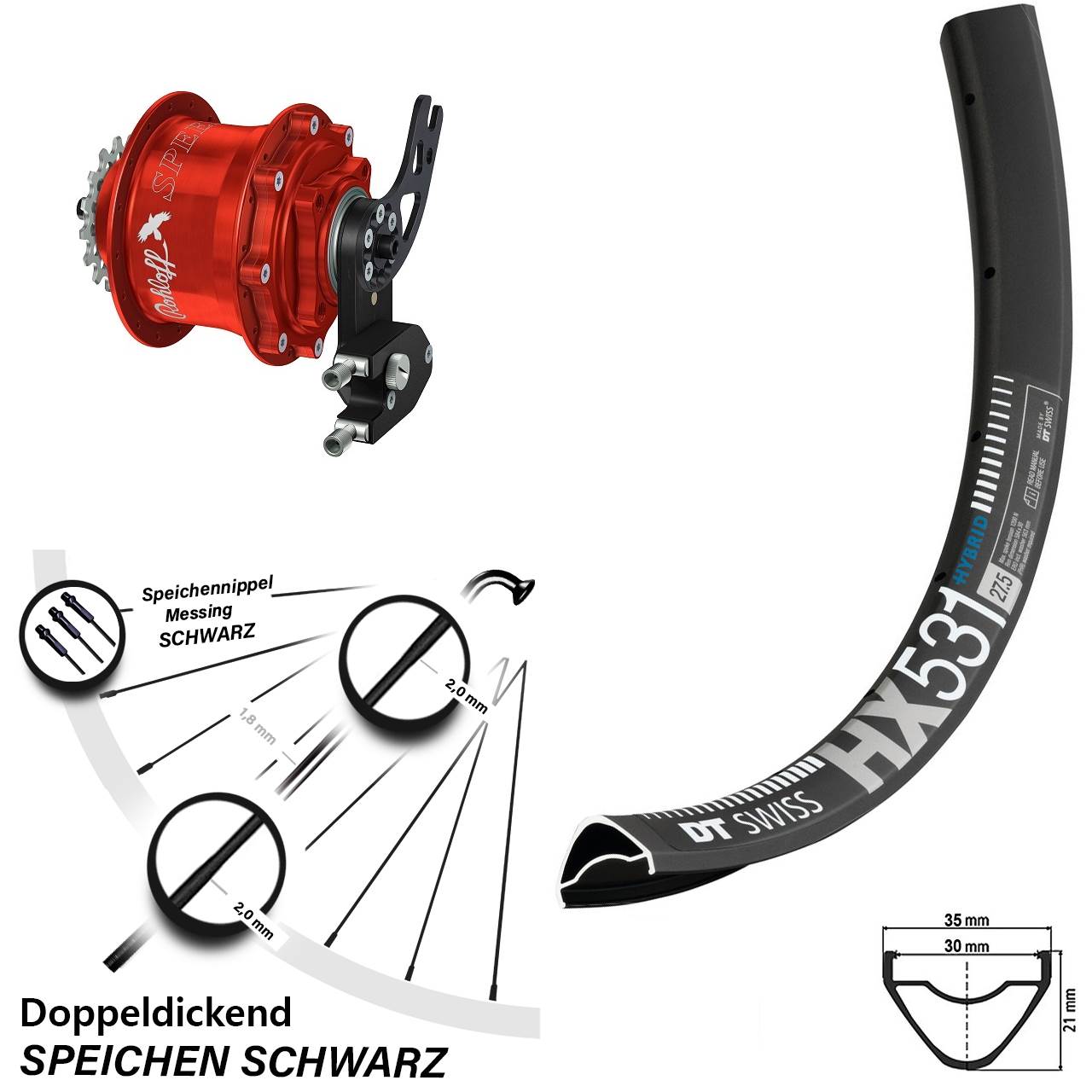 29 Zoll DT Swiss HX 531 Rohloff Speedhub 500/14 CC DB PM rot