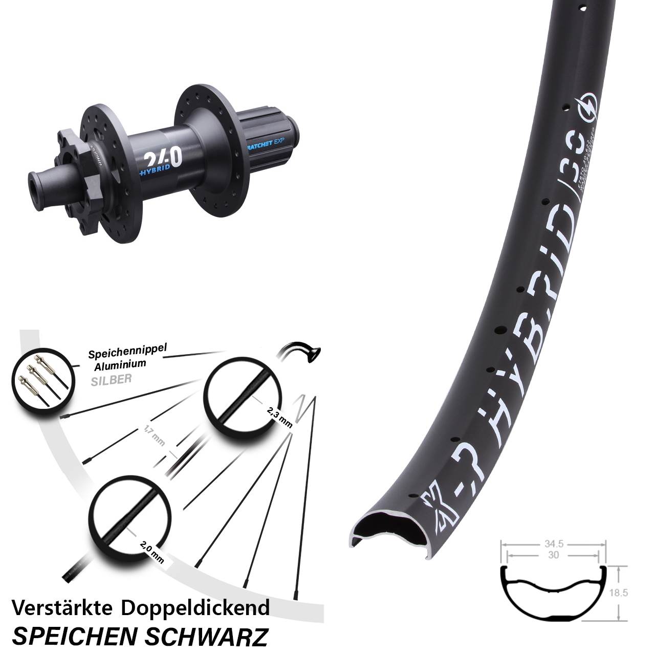 leichtes E-Bike Hinterrad KX-R Hybrid 30 DT Swiss 240 Boost 29 Zoll 11-fach