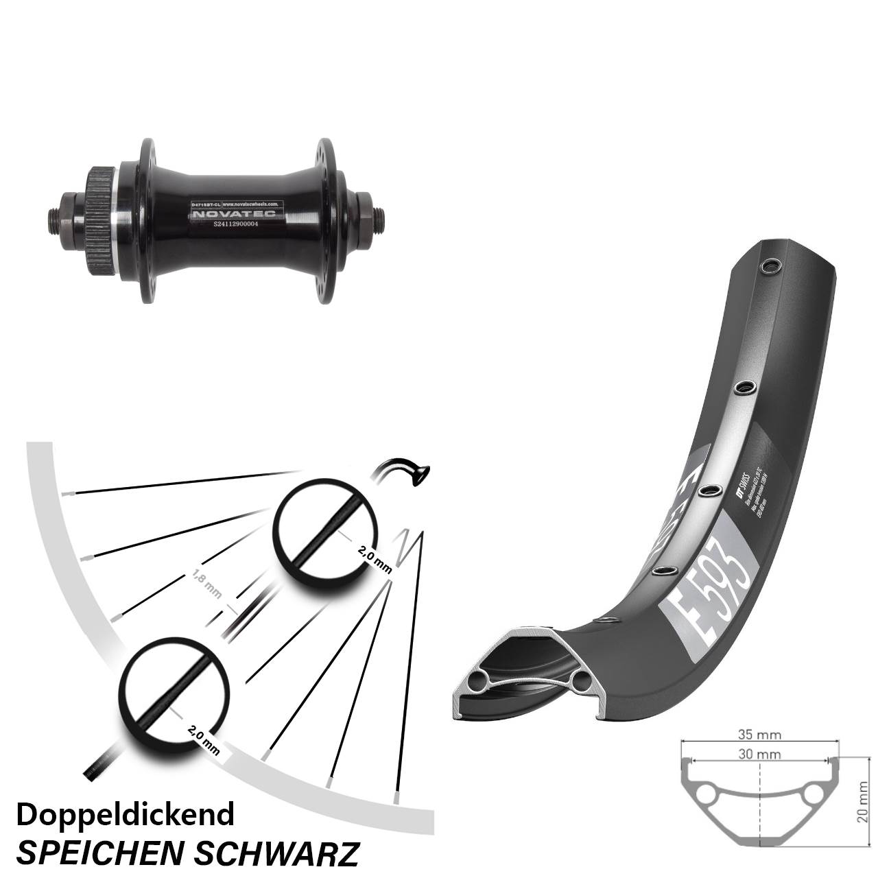 Centerlock Vorderrad 29 Zoll DT Swiss E593 Novatec D471 für Schnellspanner
